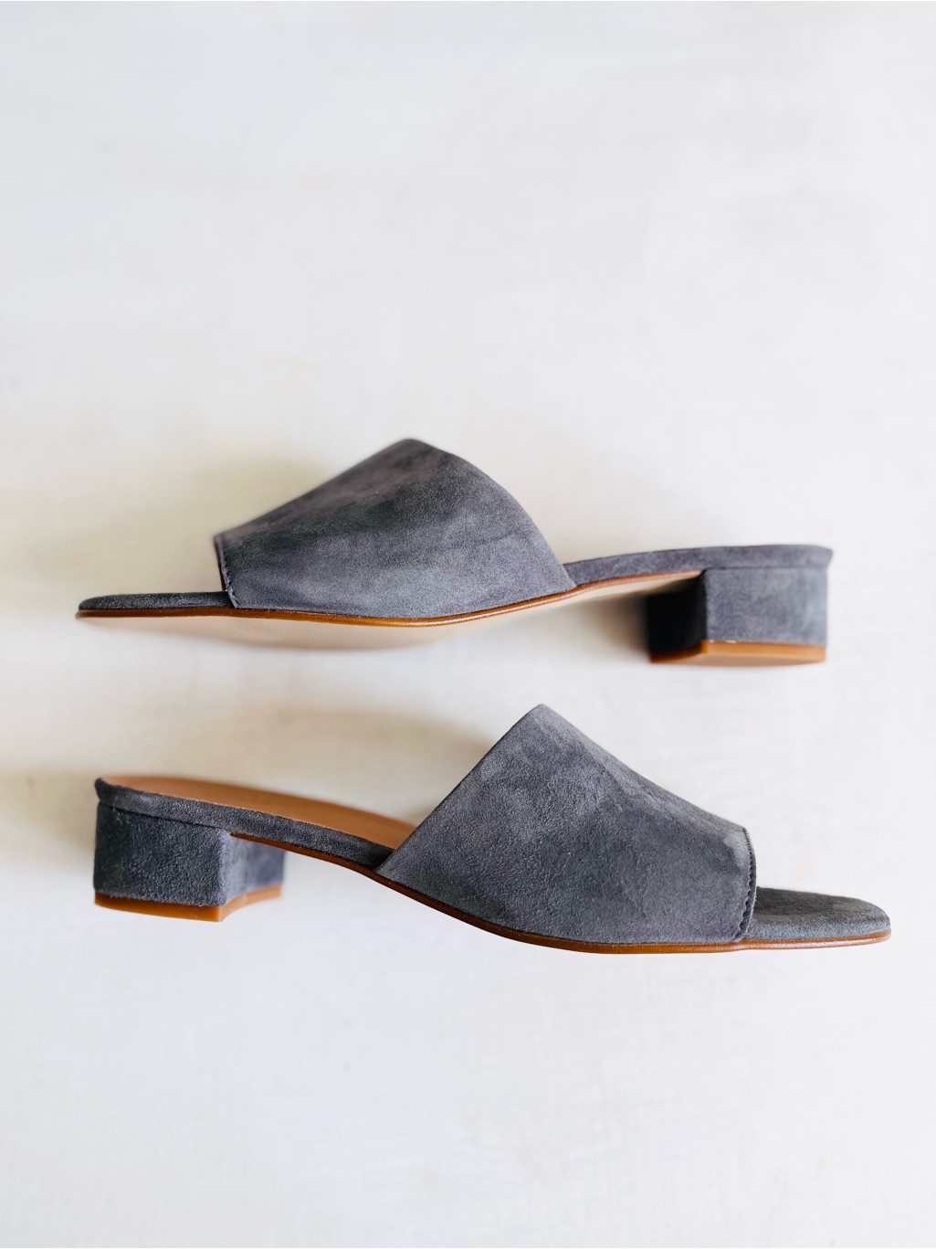 [Garnet Hill] Leather Suede Lillian Block Heeled Slides — image 3 of 8